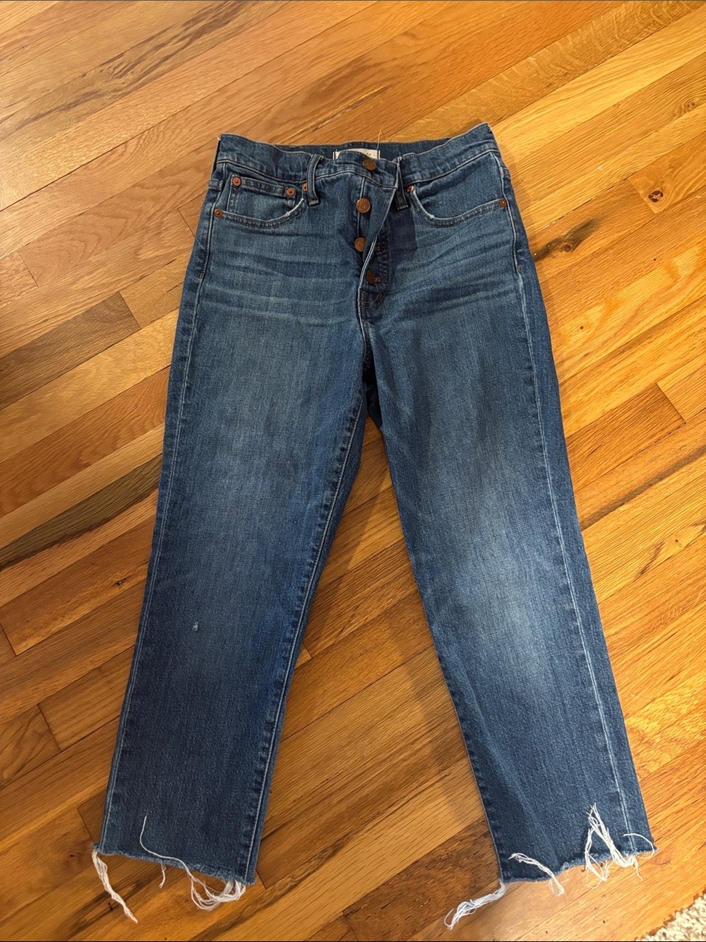 Madewell Cropped Raw-Hem Straight Jeans — Dark Blue